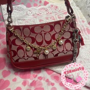 Coach Y2K Red Cherry Demi Shoulder Bag Signature Jacquard Pouch